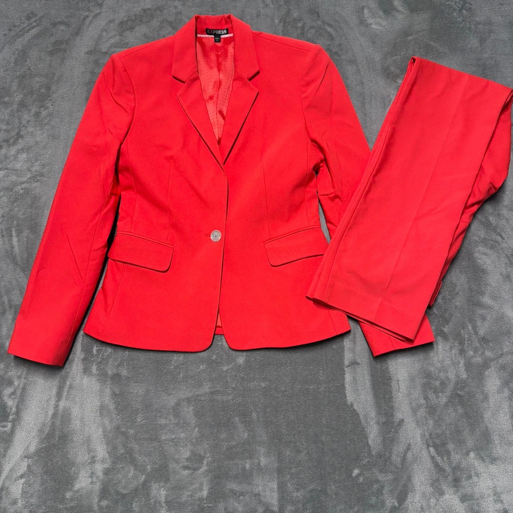 Express Blazer Pant Suit Women 6 Jacket 2 Pants Coral Hot Pink Professional Work